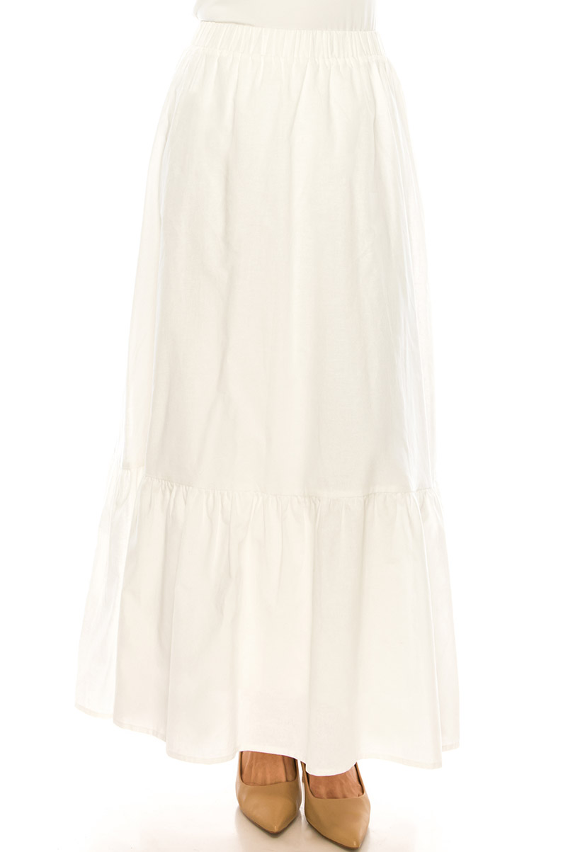 Tiered White Linen Maxi Skirt | Modest Women Clothing - YAL New York